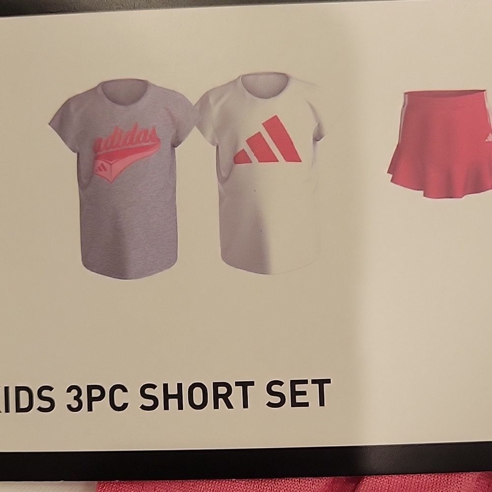 Adidas Kids Gray and Pink 3PC Short Set - Picture 3 of 3